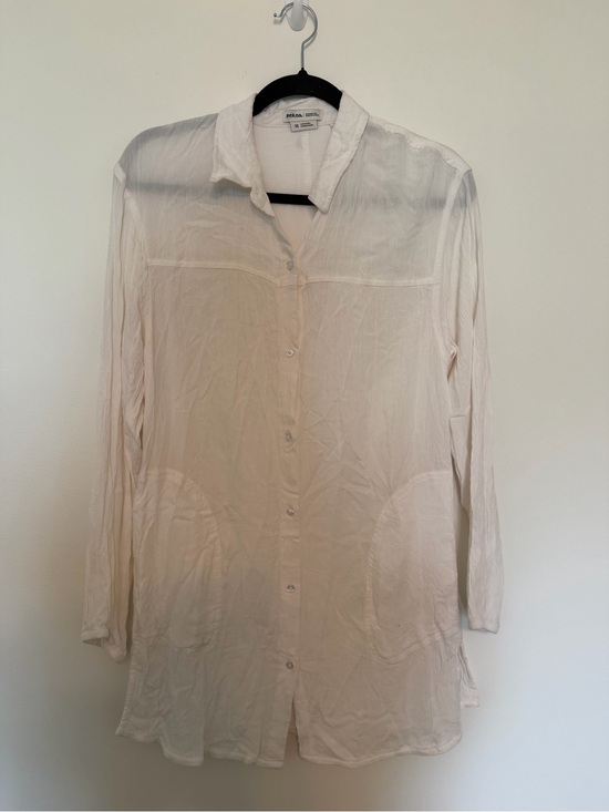 Prana Other - prAna Women’s M White Crinkle Button Down Tunic Shirt Longline Pockets Boho